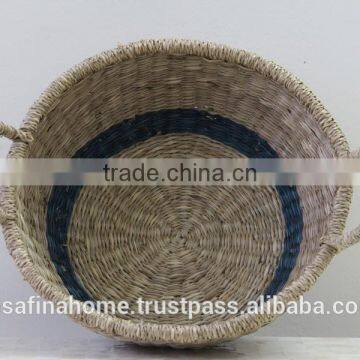 Round sea grass storage basket with handles