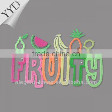 Fruity iron on rhinestone patterns with fur in laser cutting applique