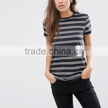 Promotional Round Neck T Shirt Stripe Women Tshirt Customized Printing Design Men's T-shirt