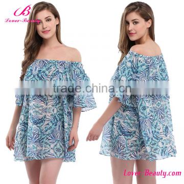 Wholesale Blue Bohemia Off Shoulder Cover Up Beachwear