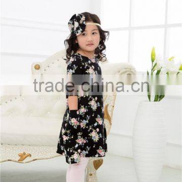 2017 New Spring Children Boutique Clothing Baby Frock Designs Half Sleeves Evening Dress With Headband photo-3