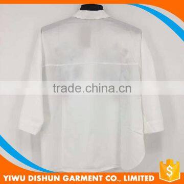 Women Collar Design Flower Embroidered 3/4 Sleeve Washed Shirt photo-6