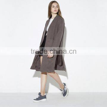 HAODUOYI Women High Split Side Long Trench Collarless Coats photo-2