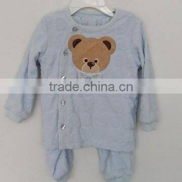 cool baby boys litter bear embroidered blue knit cotton coat and pants 2pcs suit for winter