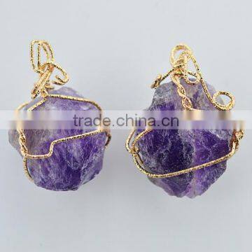 wire wrapped Amethyst quartz stone pendant charms wire wrapped gemstone charms druzy stone pendant for jewelry component 2016