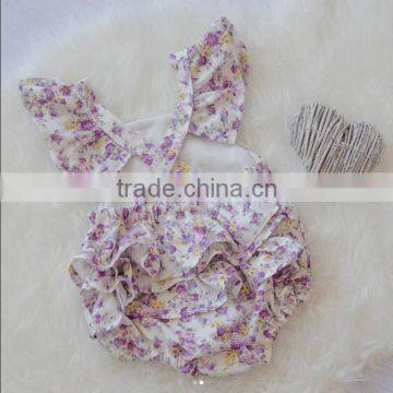 Summer Soft Newborn Baby Cotton Clothes Toddler Floral Vintage Bodysuit Baby Girls Ruffle Design Romper photo-2