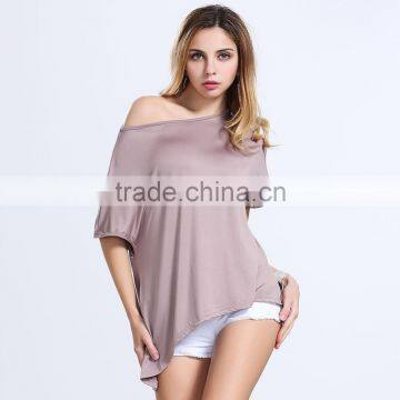 Chinese Factory Wholesale 2016 New Design Summer Loose Shoulder Blank Tee Shirt for Women photo-2