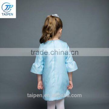 Girls A-line Puff Sleeve Dresss With Flower Pattern Blue Stain Dress Designs For Girl OEM Service photo-4