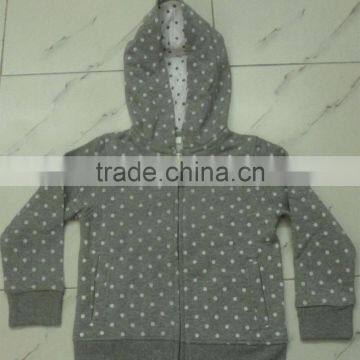85% Ctn, 15% Melange, Fleece, one side brush, Children Boys Hooded jacket with AOP and Nylon zipper, hooded inside S/J