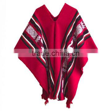 3/4 Sleeve Super Soft Warm Geometric Pattern 100% Llama Wool Poncho photo-2