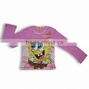 Children's T-shirt with Long Sleeves and Cartoon Print, Made of 100% Cotton