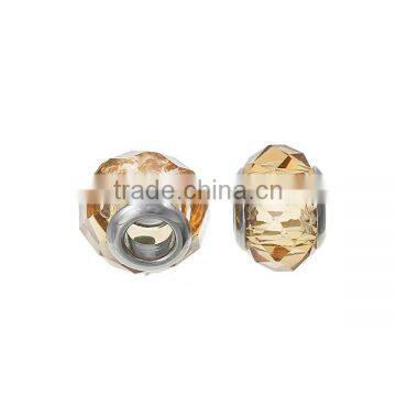 Lampwork Glass European Style Large Hole Beads Round Faceted Champagne Transparent With 304 Stainless Steel Silver Tone Core photo-3