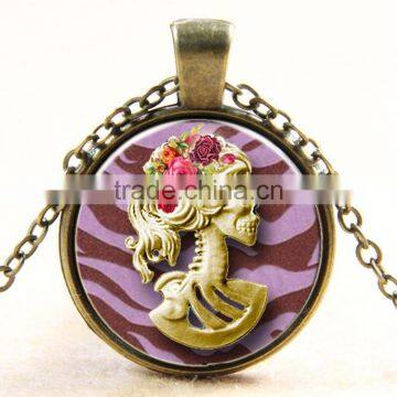 XP-TGN-S-140 Wholesale Diy Image Time Gemstone Colorful Charm Pendant Skull Dome Cabochon Necklace In Glass