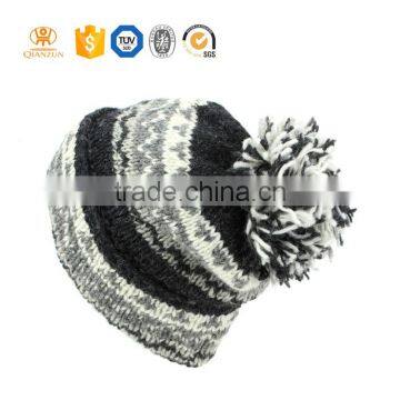 Mens custom beanie leather patch pom pom beanie hats wholesale black plain knitted beanie