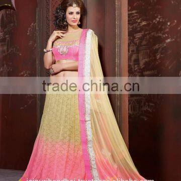 Indian Classic Cream, Pink color Net Lehenga Choli