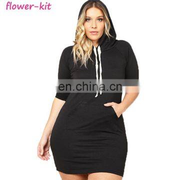 Plus Size Women's Autumn Dresses Casual Black Red Slim Sexy Long Sleeve Mini Hoodie Dress