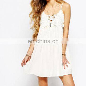 Spaghetti strap woman white Summer dress with lace up