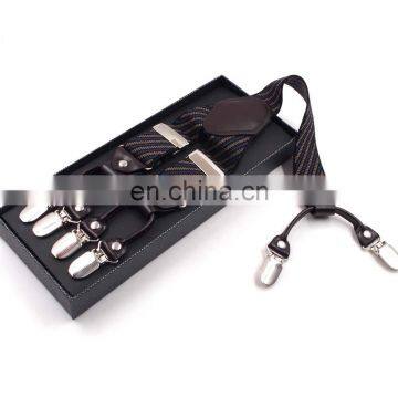 Yiwu Longkang Men's real leather 6 clips twill design printing suspenders