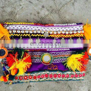 Boho Tribal Embroidered Clutch Bag Made from Ethnic Embroidery Pieces