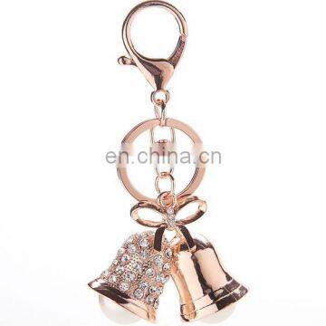 Hot Sell Stock Christmas bell rhinestone keychain for women