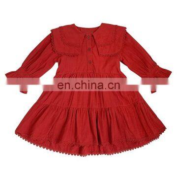 C1083 Fashion baby clothing baby girls' dress spring turndown collar lace dress