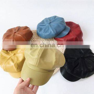 Children's Beret Autumn and Winter Girls Octagonal Hat British Retro Leather Hat Baby Painter Hat Boy Pumpkin photo-3