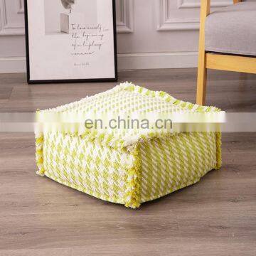 Wholesale Living Room Floor Chair Cotton Yarn Woven Square Footstool Pouf Ottoman photo-4