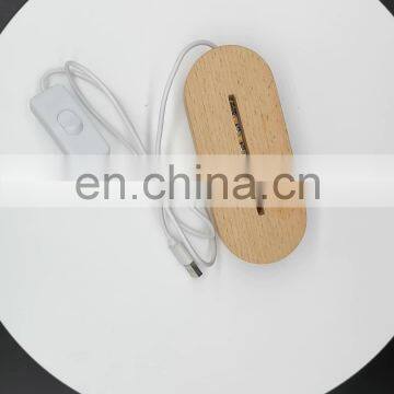 wooden table lamp led light base cable switch Modern for night light acrylic 3D led night lamp base