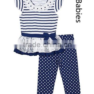 Toddler boutique outfits 2016 stripe lace-overlay fabric girls clothing sets