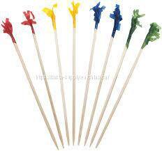 Wooden disposable 4 inch frill picks assorted colors frilly toothpicks