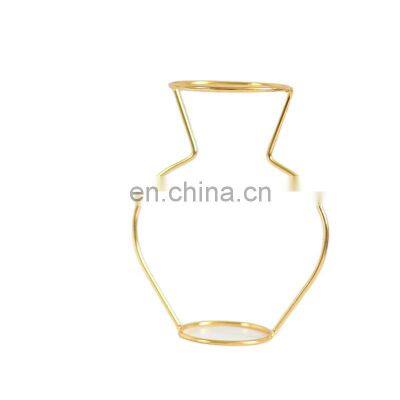 Ins Hot Sold Wholesale Home Decoration Gold Black Metal Frame Vase In Multi-shaped Iron Vase