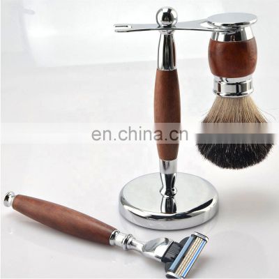 old fashioned 3 blades shaving razor and brush stand shaver set