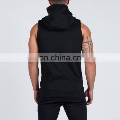 Manufacturer Wholesale Custom Embroidery Logo Cotton Men Full Zip up Blank Gym Fitness Sleeveless Hoodie With Pockets photo-2