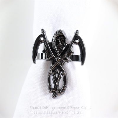 Antique Plated Black Gold Napkin Ring With Metal Skull Design For Halloween photo-4