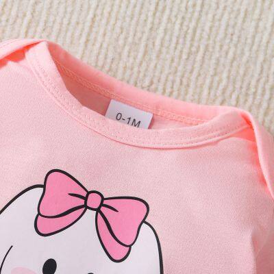 3pcs Newborn Baby's Solid Color/Cartoon Bowknot Dog Print Long Sleeve Footie, Toddler & Infant Girl's Comfy Footed Romper For Spring Fall photo-4