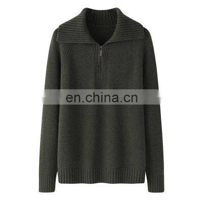 Wholesale 100% Cashmere Pullover Sweater for Women New Style Plus Size Casual Winter Style Front Zipper Closure Solid Pattern