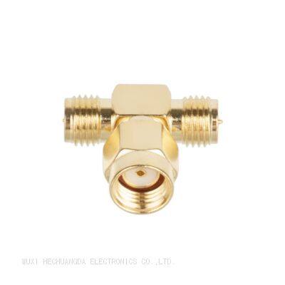 Manufacturer T Type SMA-JKK SMA female Plug to 2 Dual SMA male pins RF Coax Adapter Connector