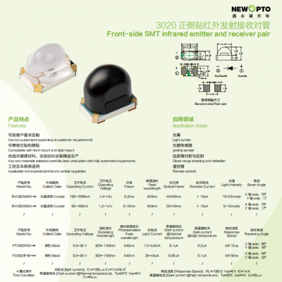 SMD 3020 Infrared (IR) Pair, IR TX&RX Diode Pair for Light Control, Linear Dimming, Newopto photo-2