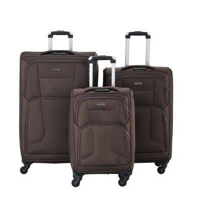 brown polyester fabric wheel trolley luggage set  polyester suitcase bags  spinner wheel suitcase china pengteng factory