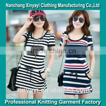 Fashion o-neck stripe short sleeved women dresses from nanchang alibaba china