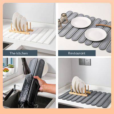 Engraved Foldable Diatomite Roll Up Stone Drying Mat for Kitchen, Bathroom photo-5