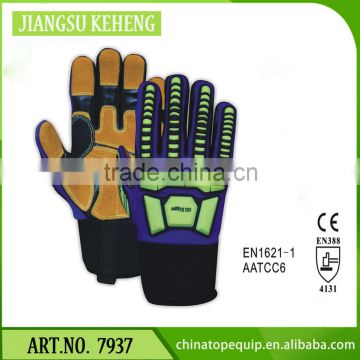 Heat resistant The oil workers double palm Impact EN1621-1 Cuff high breathable glove