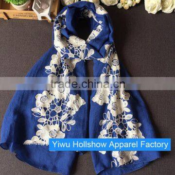 Newest Winter Autumn Flower Embroidery Cotton Korean Fashion Ladies Scarf photo-2