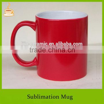 Fully red coated white color inside sublimation ceramic mug, OEM of printing logo or pattern welcomed