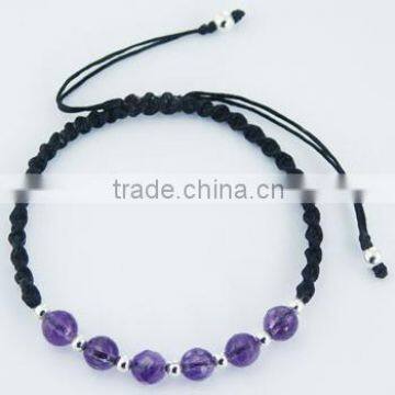 Faceted Amethyst & Silver Spheres Twisted Macrame Bracelet