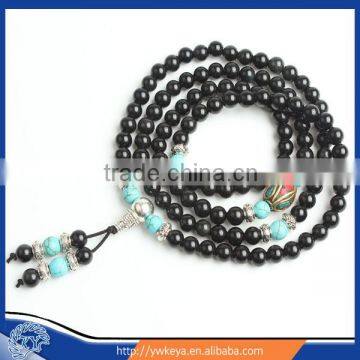 8mm black Obsidian and turquoise mala beads Prayer Beads Bracelet necklace