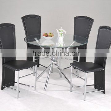 Modern Dining Set/ Glass Dining Table and Black Chair with metal legs