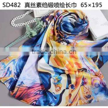  top quality digital printed 100% pure silk satin scarf, silk satin long scarves and shawls for ladies,silk hijab scarf                        
                                                                                Supplier's Choice