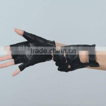 Open back perforated leather driving gloves women