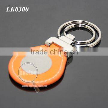 Oval Shaped Orange Leather Double Alloy Keyring Stainless Steel Sticker Metal Leather Key Fobs photo-2